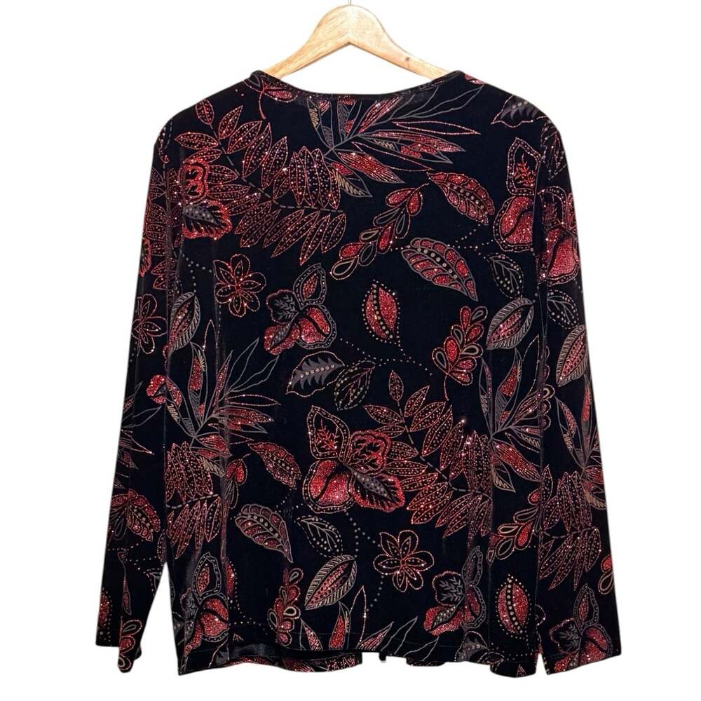 Elementz Sz XL Black Velvet Red Sparkle Evening Jacket Blazer Holiday Wedding - Picture 4 of 8